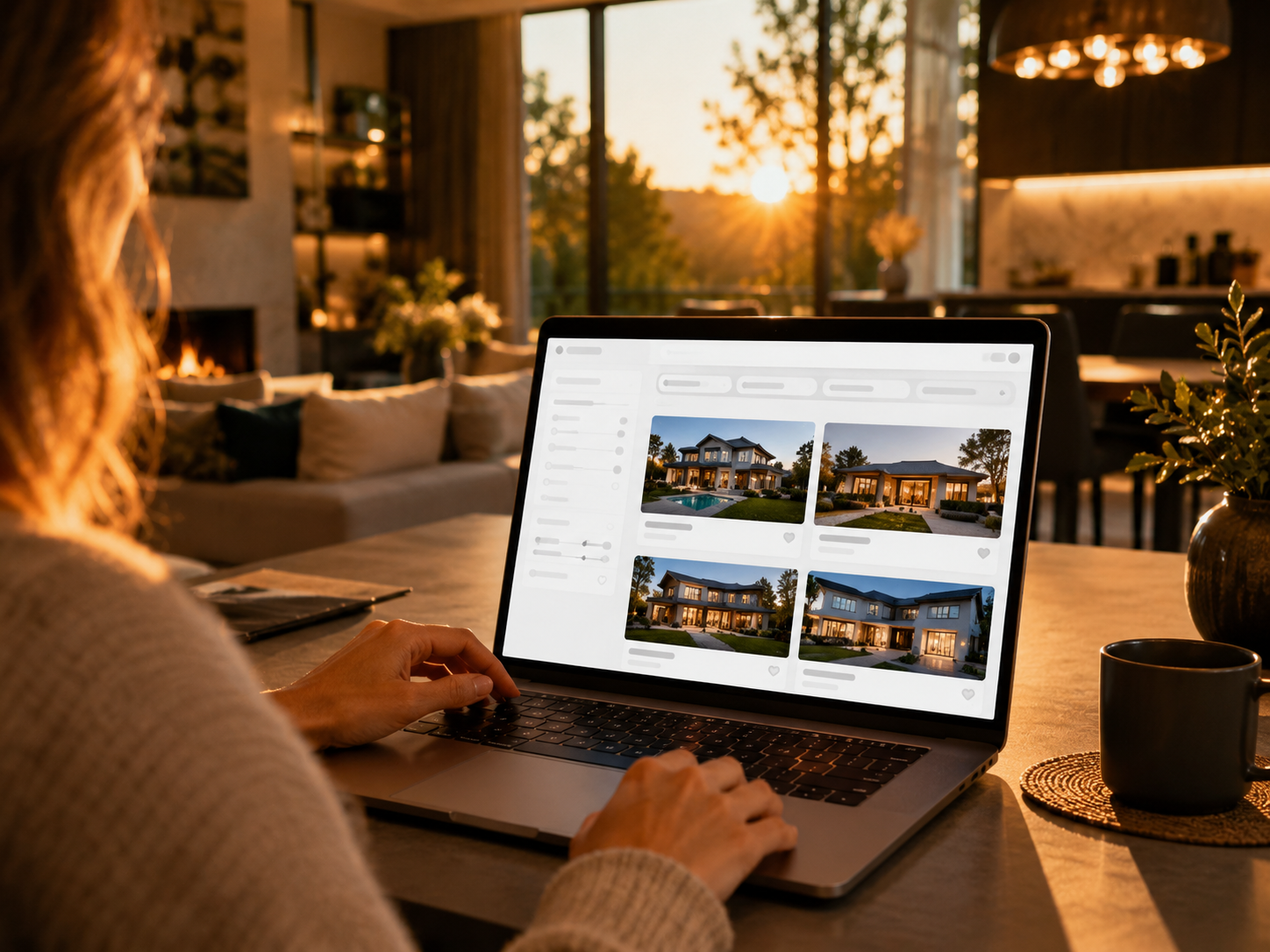 Person viewing premium home listings and seller dashboard on laptop